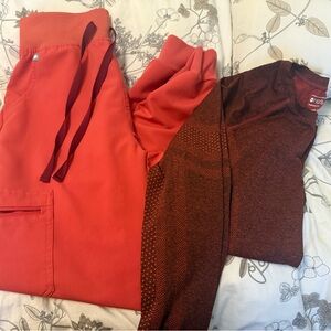 Figs 3 Piece Long Sleeve Set With Zamora Joggers In Clay Small euc